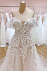 Off-the-Shoulder Lace Wedding Dress Tulle Bridal Gowns-27dress