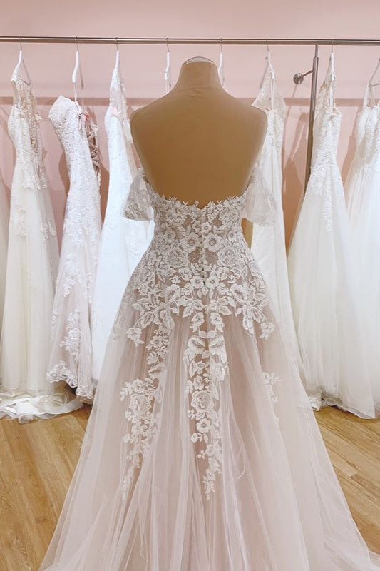 Off-the-Shoulder Lace Wedding Dress Tulle Bridal Gowns-27dress