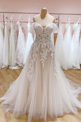 Off-the-Shoulder Lace Wedding Dress Tulle Bridal Gowns-27dress
