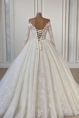 Off-the-shoulder Long Sleeves Ball Gown Wedding Dress With Lace Appliques-27dress