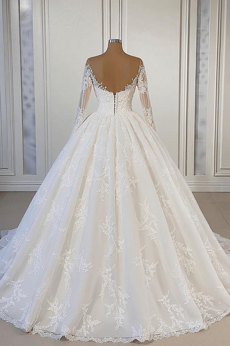 Off-the-shoulder Long Sleeves Ball Gown Wedding Dress With Lace Appliq 27dress Off-the-shoulder Long Sleeves Ball Gown Wedding Dress With Lace Appliq 27dress