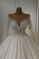 Off-the-shoulder Long Sleeves Ball Gown Wedding Dress With Lace Appliques-27dress