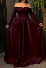 Off the Shoulder Long Sleeves Long Prom Dress With Pleated Beading