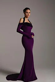 Off the Shoulder Long Sleeves Mermaid Long Prom Dress With Pleated