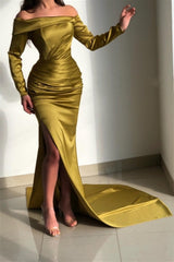 Off the Shoulder Long Sleeves Mermaid Prom Dress Court With Split