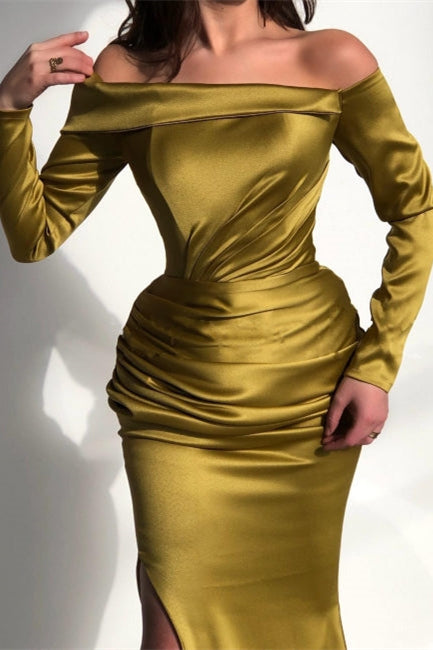Off the Shoulder Long Sleeves Mermaid Prom Dress Court With Split