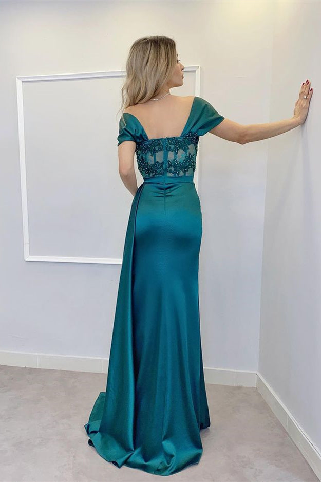 Off the Shoulder Long Split Prom Dress With Appliques Pleated