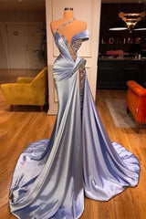 Off-the-Shoulder Mermaid Prom Dress Long Beadings with Split-27dress