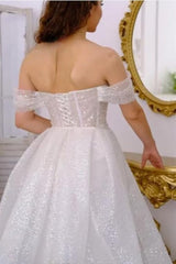 Off-the-Shoulder Mermaid Sequined Wedding Dress with Detachable Train-27dress