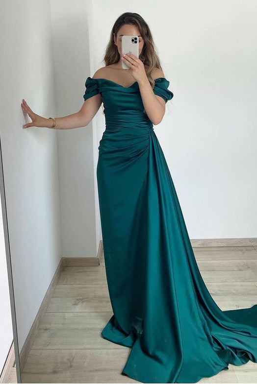 Off the Shoulder Mermaid Strapless Pleated Prom Dress With Ruffles Online