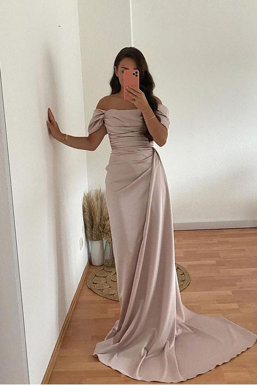 Off the Shoulder Mermaid Strapless Pleated Prom Dress With Ruffles Online