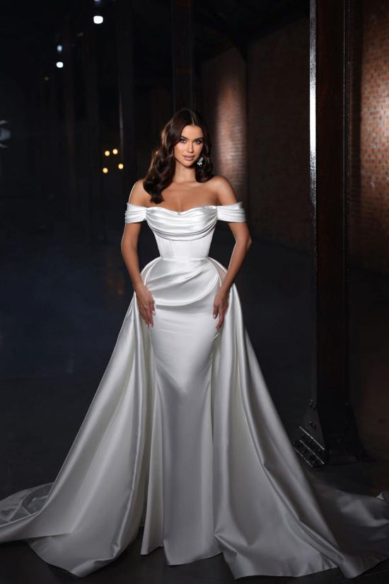 Off-the-Shoulder Mermaid Wedding Dress Overskirt Long-27dress
