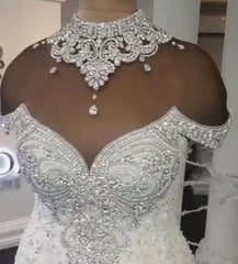 Off-the-Shoulder Mermaid Wedding Dress With Appliques Beads-27dress