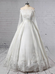 Off-the-Shoulder Satin Ball Gown Wedding Dress with Pockets