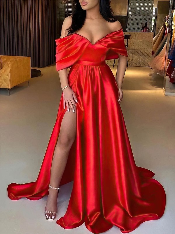 Off-the-shoulder Satin Ruffles Prom Dresses ¡§C Ball Gown/Princess Sweep Train
