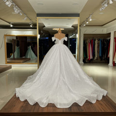 Off-the-Shoulder Sequins Ball Gown Wedding Dress-27dress
