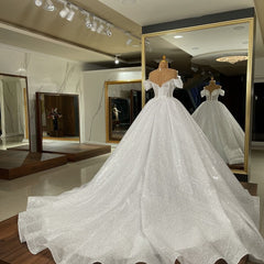 Off-the-Shoulder Sequins Ball Gown Wedding Dress-27dress