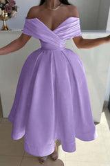 Off the Shoulder Sleeveless A Line Prom Dress With Pleated