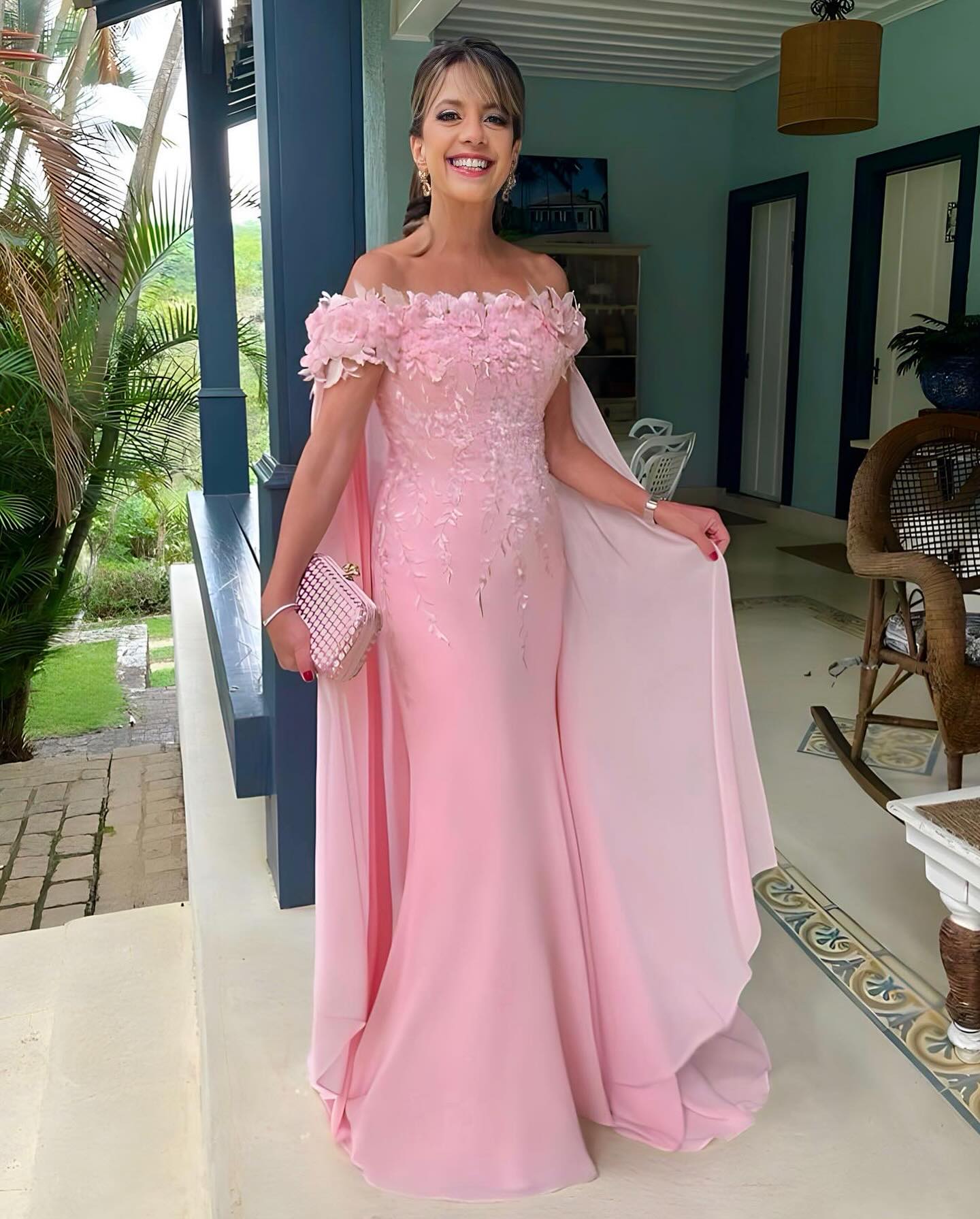 Off the Shoulder Sleeveless Long Mermaid Prom Dress With Appliques