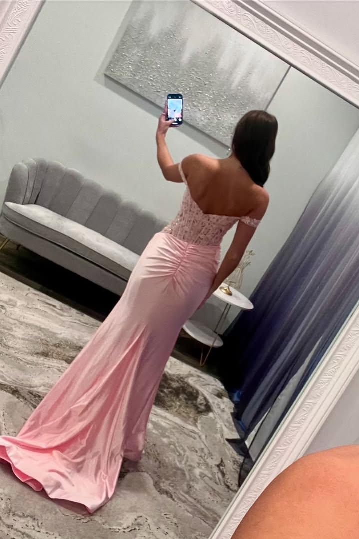 Off the Shoulder Sleeveless Long Mermaid Prom Dress With Split