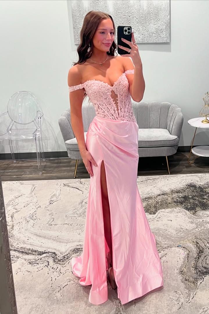 Off the Shoulder Sleeveless Long Mermaid Prom Dress With Split