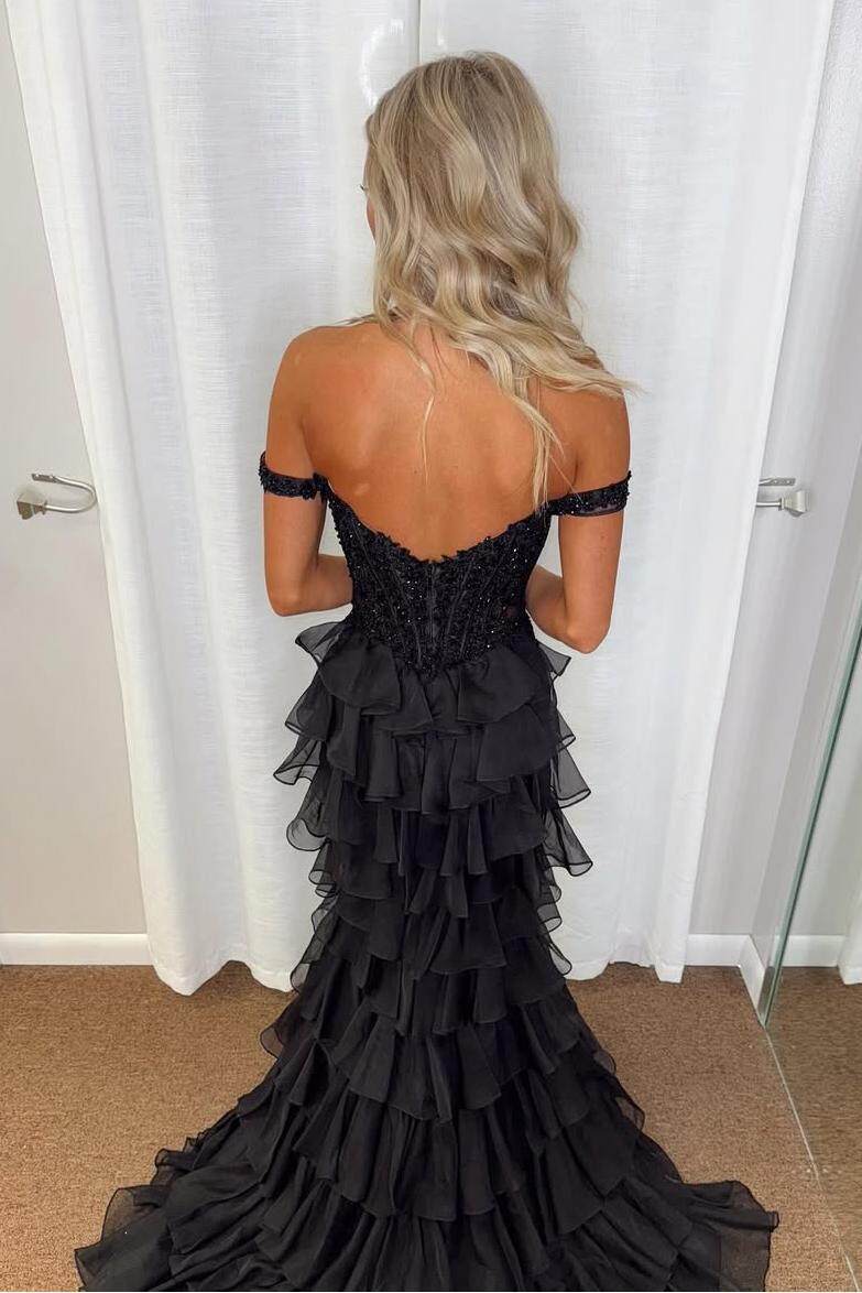 Off the Shoulder Sleeveless Mermaid Long Prom Dress With Appliques