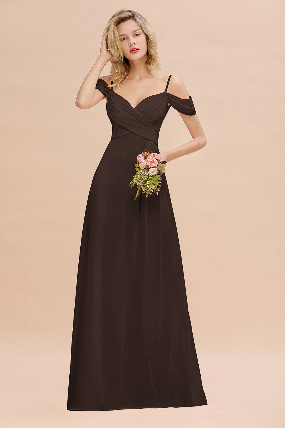 Off-the-Shoulder Sweetheart Ruched Long Bridesmaid Dress Online-27dress