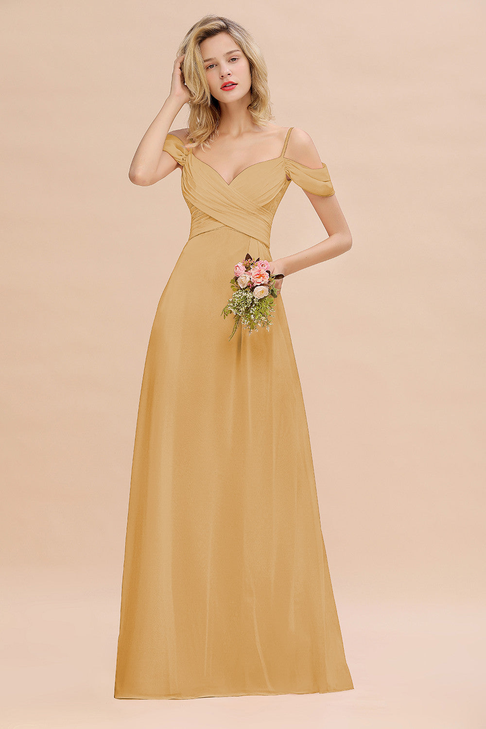 Off-the-Shoulder Sweetheart Ruched Long Bridesmaid Dress Online-27dress