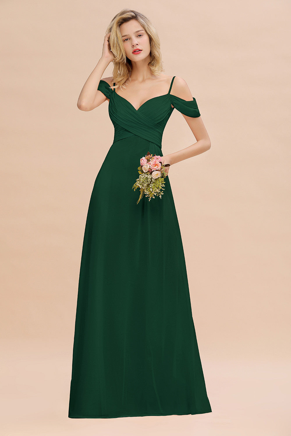 Off-the-Shoulder Sweetheart Ruched Long Bridesmaid Dress Online-27dress