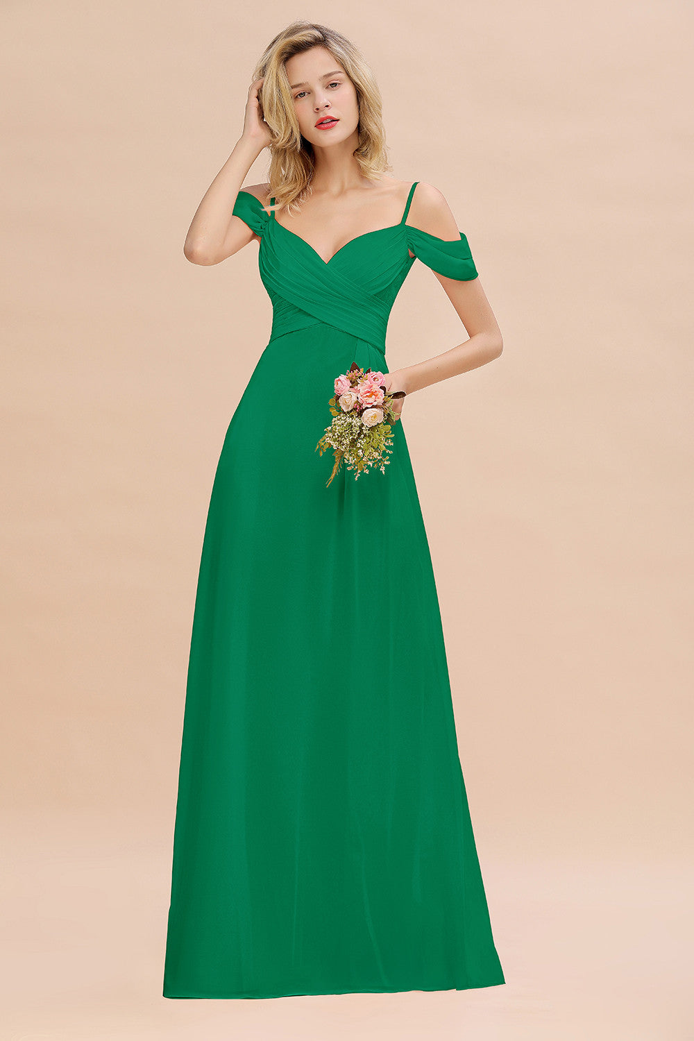 Off-the-Shoulder Sweetheart Ruched Long Bridesmaid Dress Online-27dress