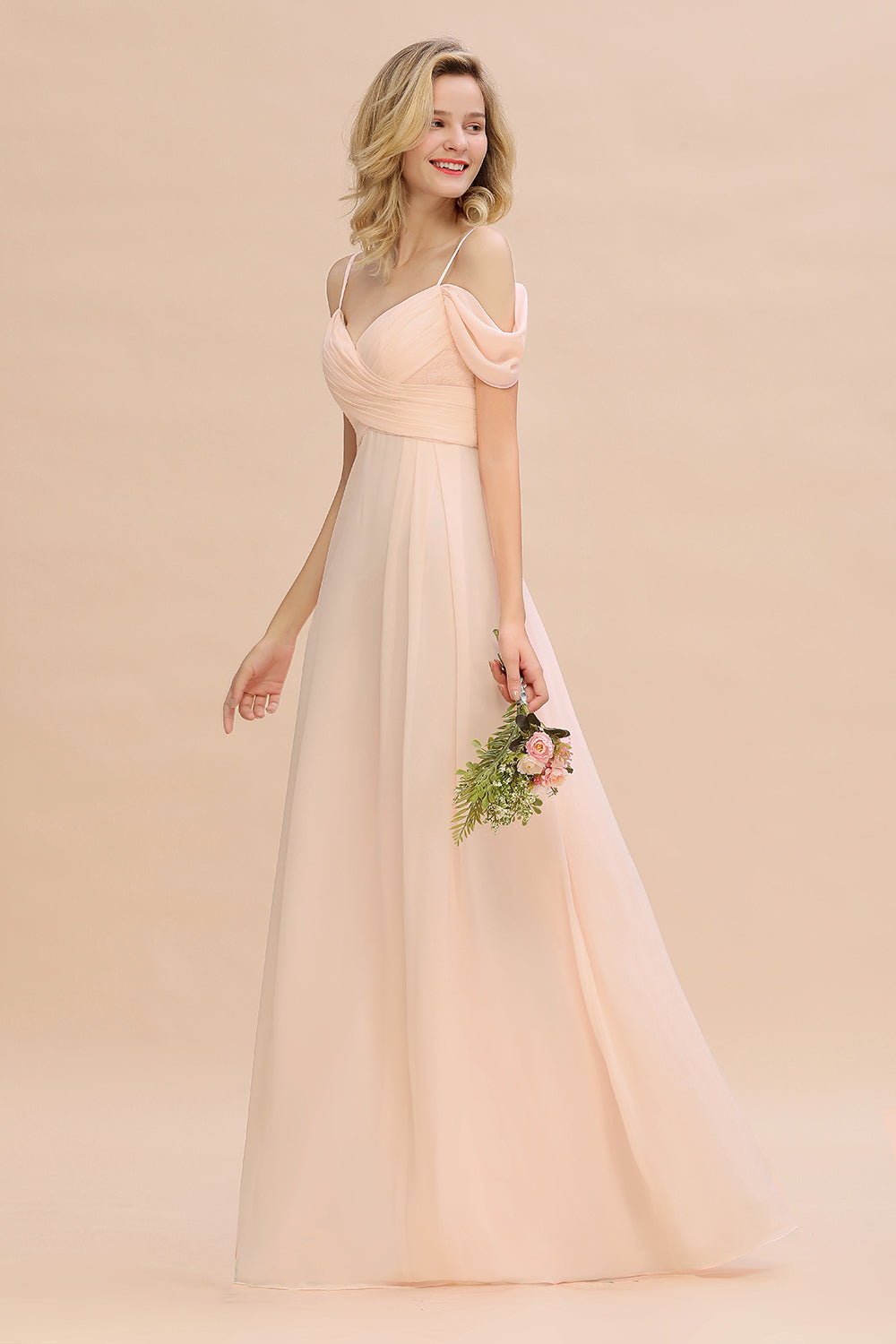 Off-the-Shoulder Sweetheart Ruched Long Bridesmaid Dress Online-27dress