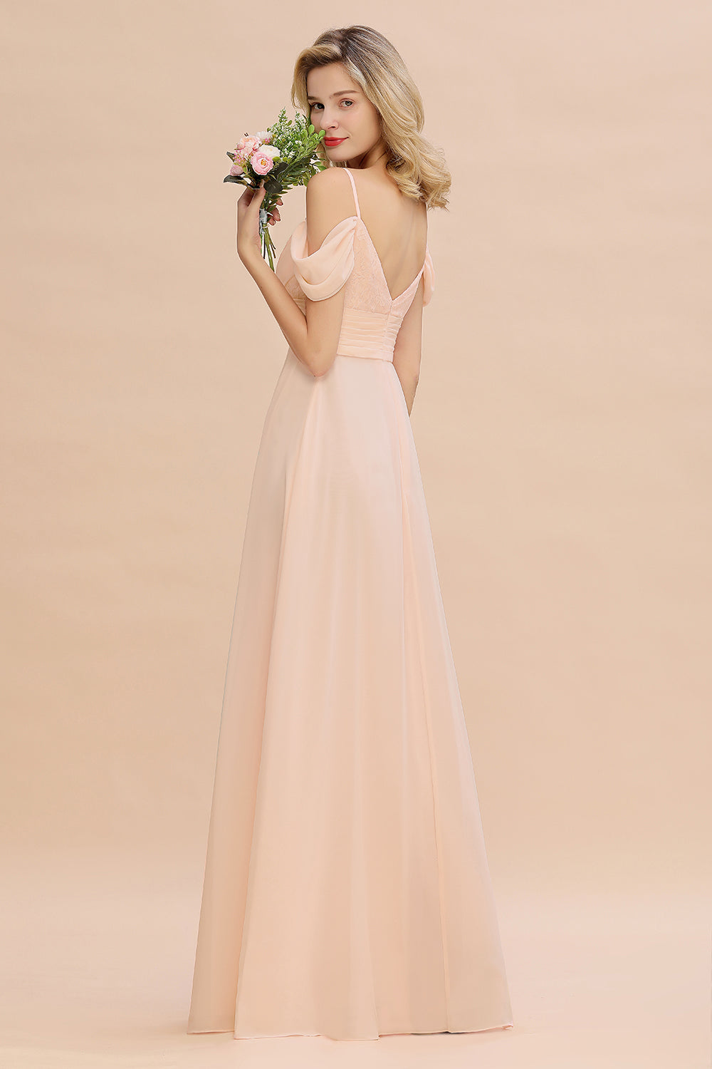 Off-the-Shoulder Sweetheart Ruched Long Bridesmaid Dress Online-27dress