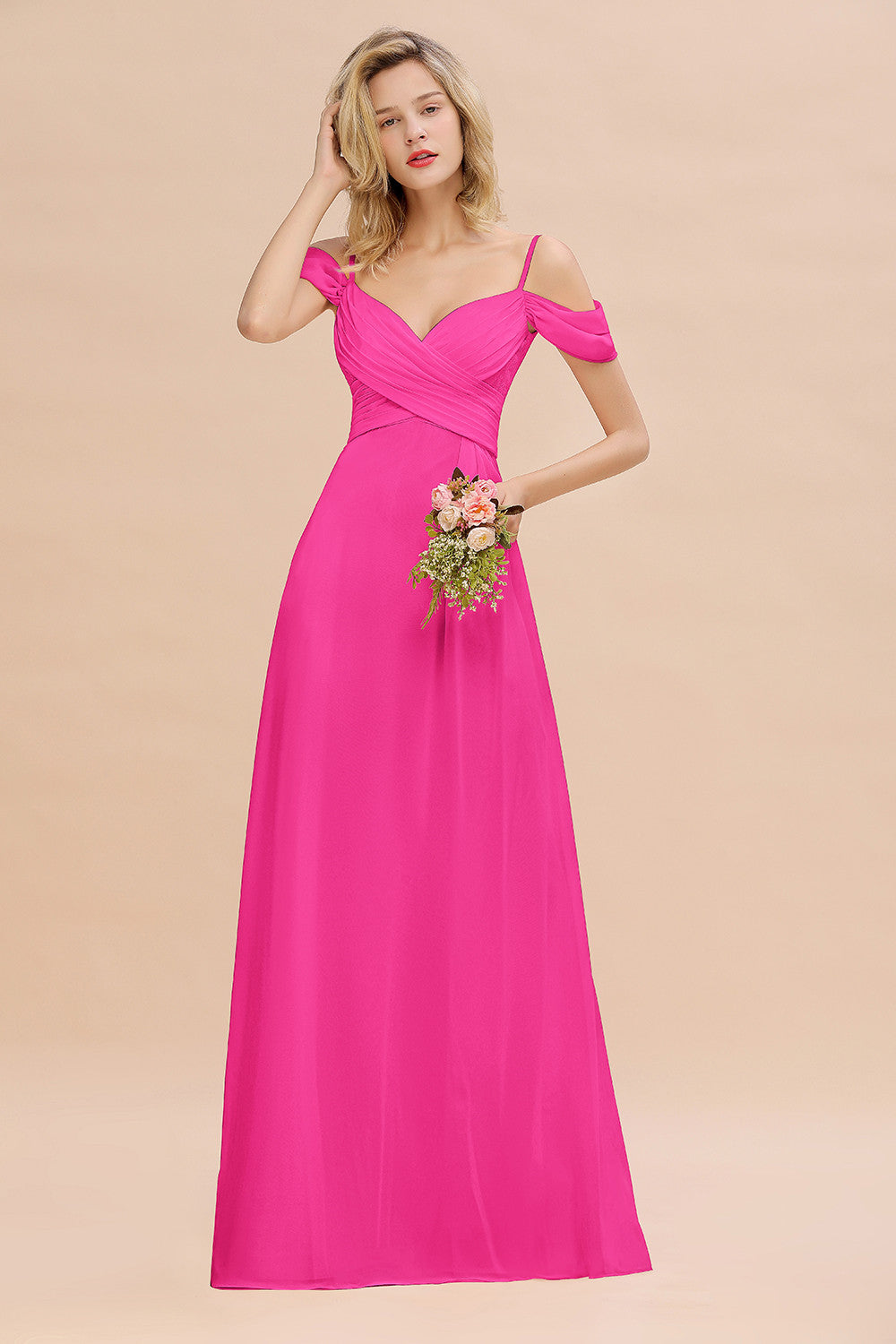 Off-the-Shoulder Sweetheart Ruched Long Bridesmaid Dress Online-27dress