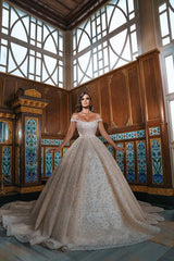 Off-the-Shoulder Wedding Dress Beadings With Split Overskirt-27dress