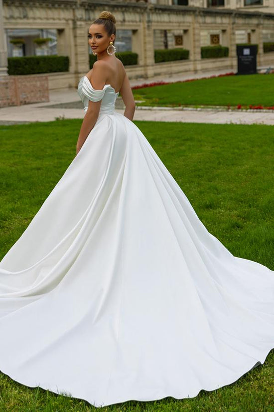Off-the-Shoulder Wedding Dress Mermaid Split Overskirt-27dress