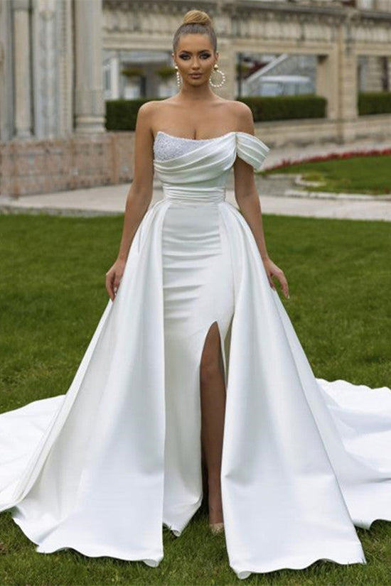 Off-the-Shoulder Wedding Dress Mermaid Split Overskirt-27dress