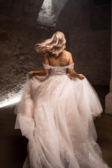Off-the-Shoulder Wedding Dress Tulle Lace Long-27dress