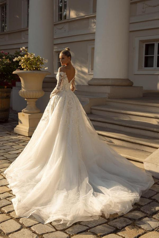 Off-the-Shoulder Wedding Dresses Ball Gown With Lace Long Sleeves-27dress