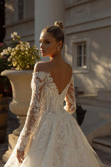 Off-the-Shoulder Wedding Dresses Ball Gown With Lace Long Sleeves-27dress