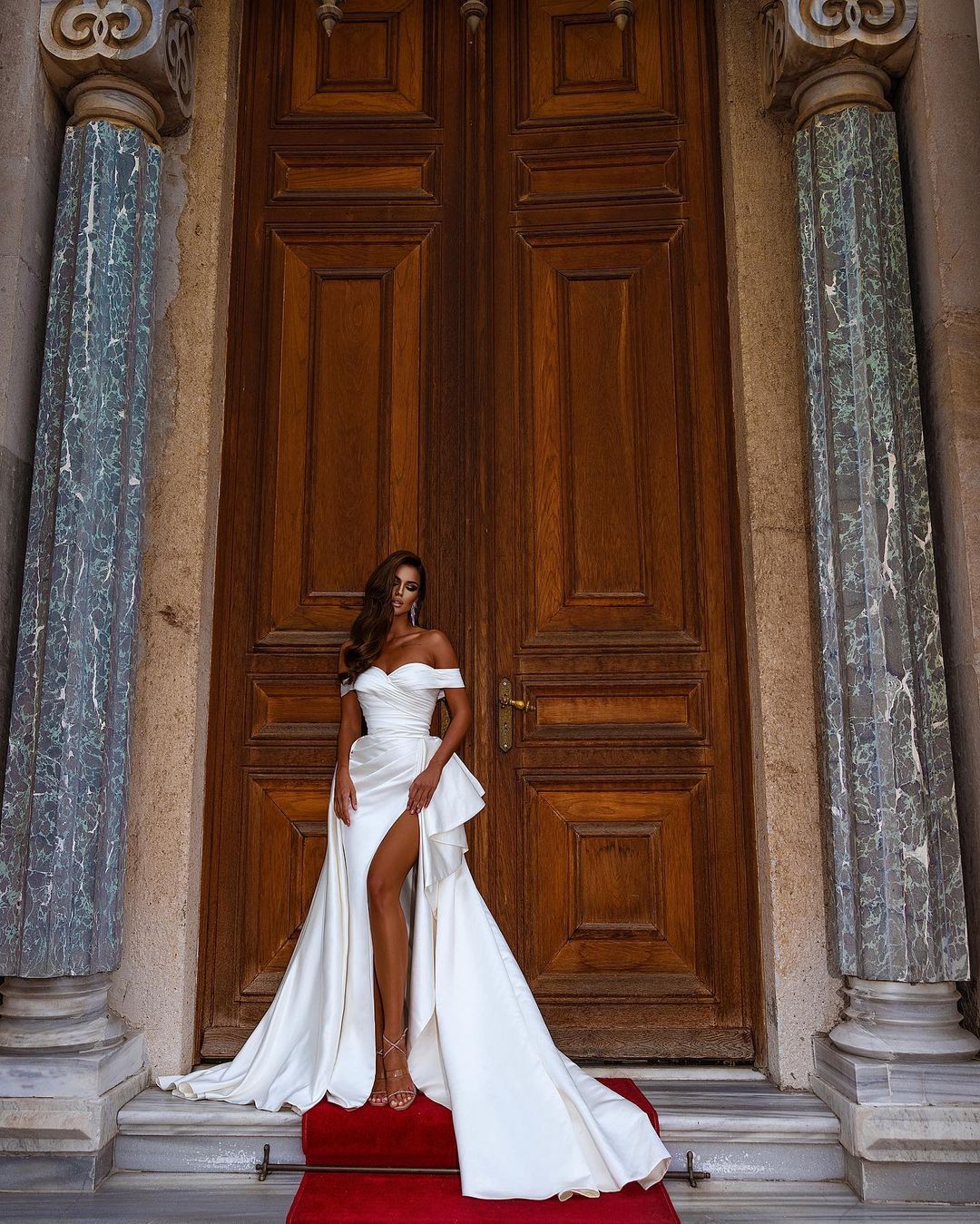 Off-the-Shoulder White Wedding Reception Dress With Split Off-the-Shoulder White Wedding Reception Dress With Split