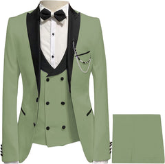 Peaked Lapel Three Pieces Fancy Olive Green Prom Suits