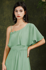 One Shoulder Ruffles Bridesmaid Dress Long With Slit-27dress