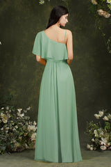 One Shoulder Ruffles Bridesmaid Dress Long With Slit-27dress