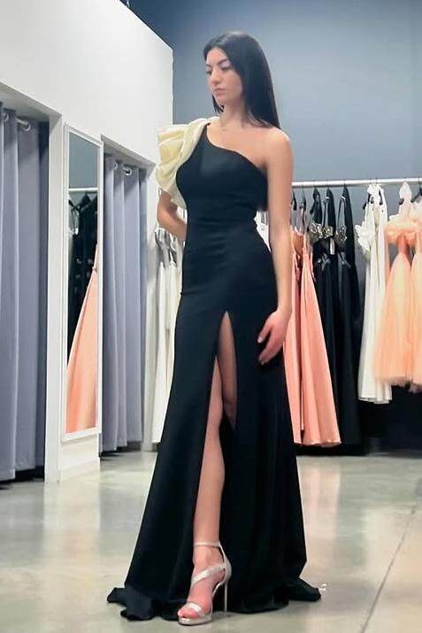 One Shoulder Sleeveless Long High Split Prom Dress With Beading