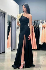 One Shoulder Sleeveless Long High Split Prom Dress With Beading
