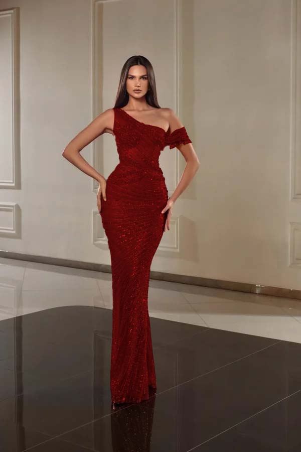 One Shoulder Sleeveless Long Mermaid Prom Dress With Beading