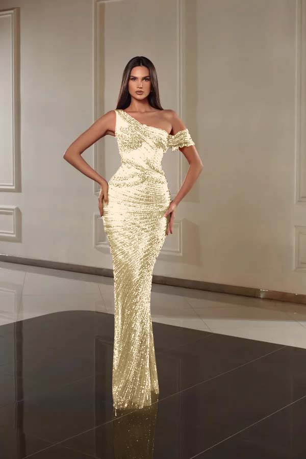 One Shoulder Sleeveless Long Mermaid Prom Dress With Beading
