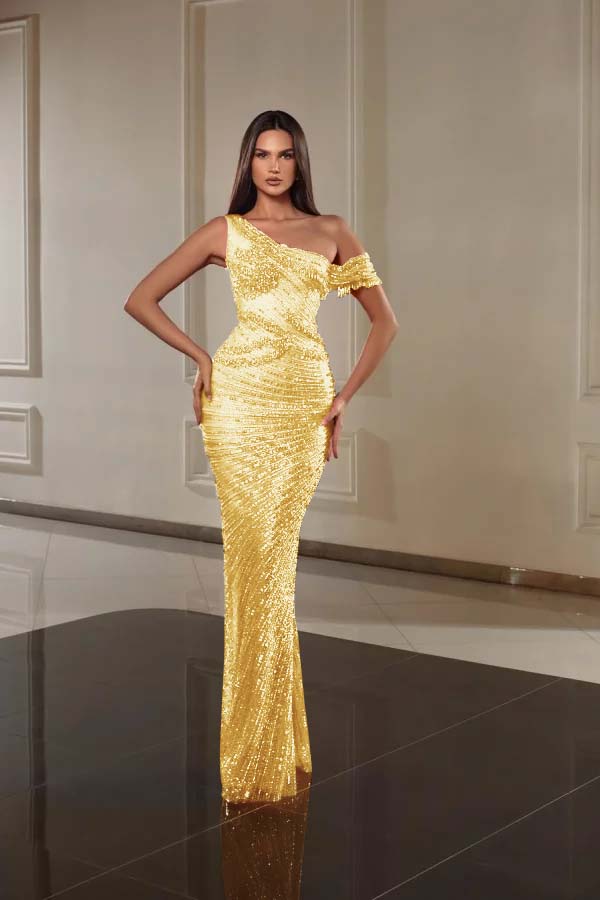 One Shoulder Sleeveless Long Mermaid Prom Dress With Beading