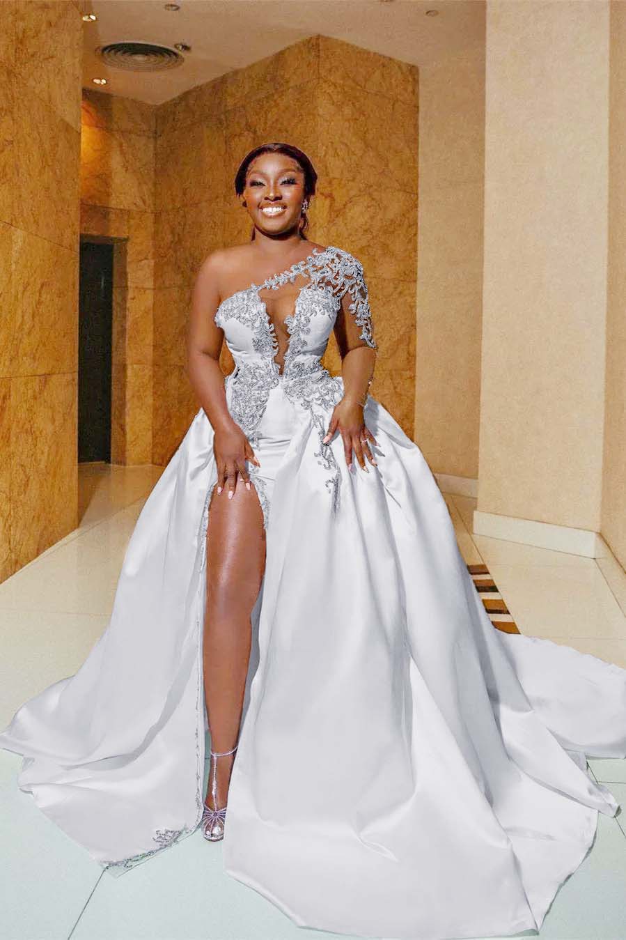 One Shoulder Sleeveless Long Split Prom Dress With Appliques