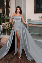 One Shoulder Sleeveless Long Split Prom Dress With Pleated Beading